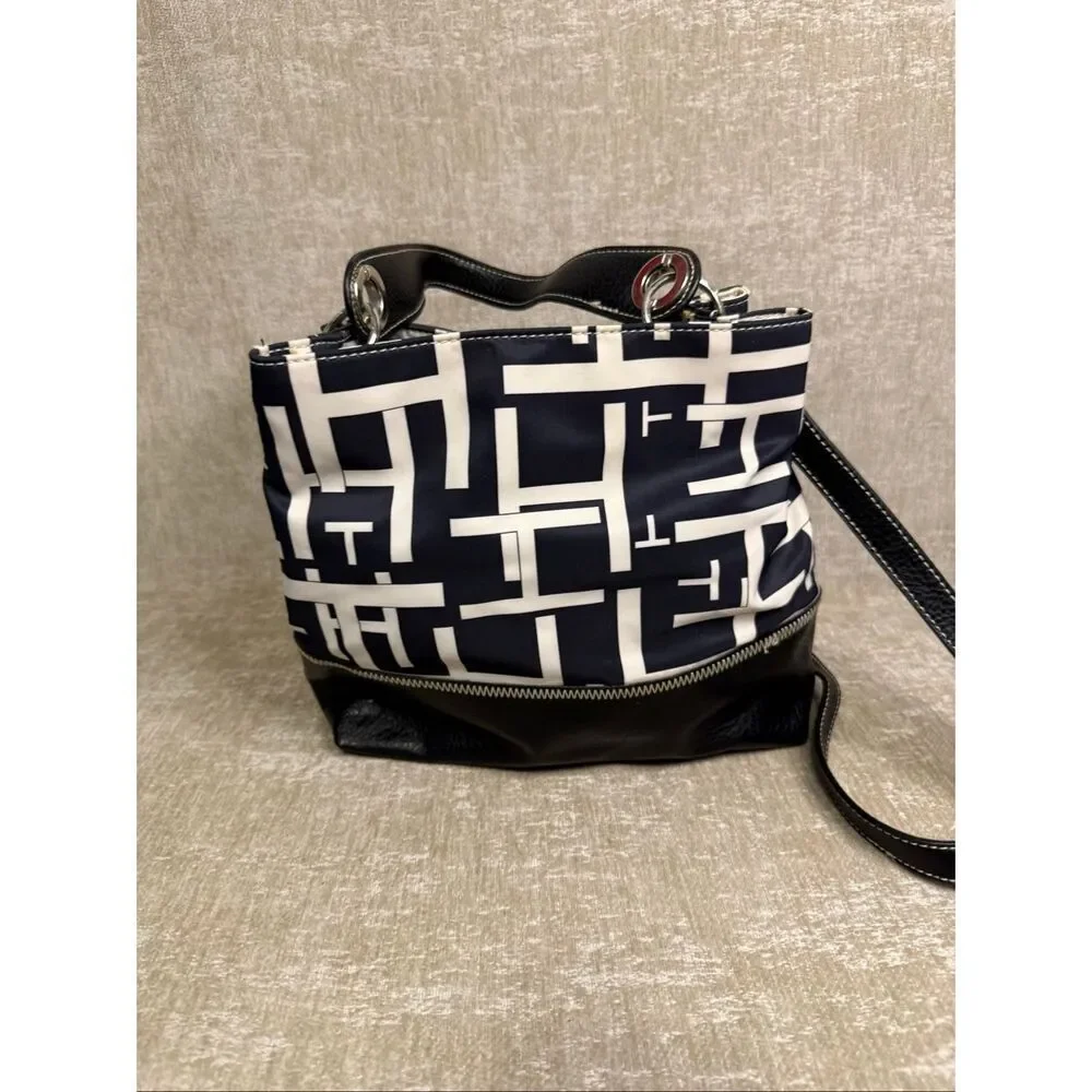 Tommy Hilfiger Women's Monogram Leather Canvas Crossbody Shoulder Bag Multicolor